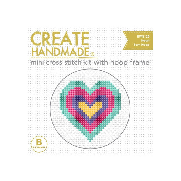 Create Handmade Mini Cross Stitch Kit with Hoop Frame - Heart
