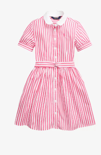 Ralph Lauren Little Girls Woven Dress - Desert Pink/White