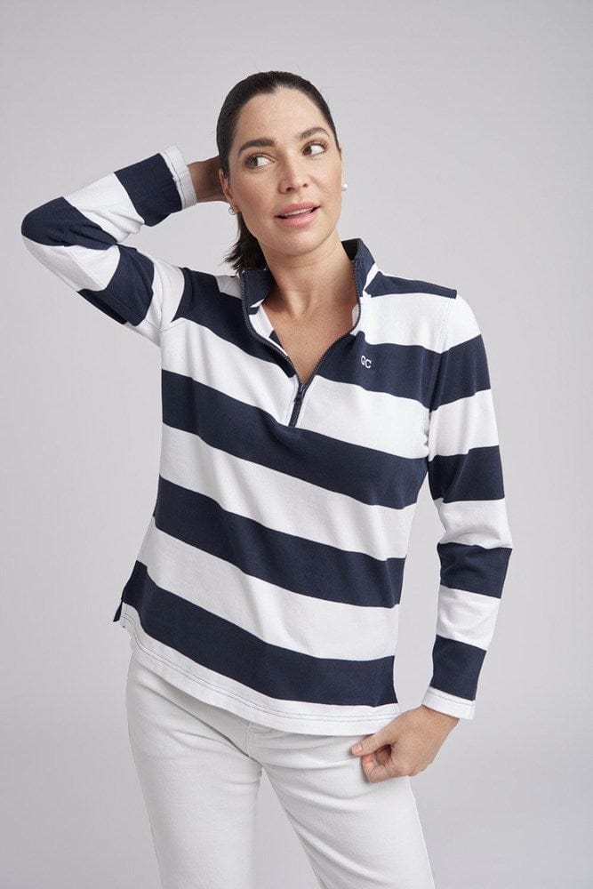 Load image into Gallery viewer, Goondiwindi Cotton Womens Stripe Zip Rugby
