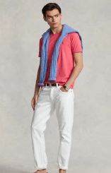 Ralph Lauren Mens Custom Slim Fit Jersey Crewneck T-Shirt - Pale Red