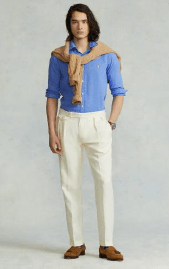 Ralph Lauren Mens Custom Fit Linen Shirt - Harbor Island Blue