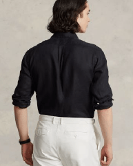 Load image into Gallery viewer, Ralph Lauren Mens Custom Fit Linen Shirt - Polo Black
