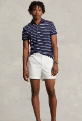 Ralph Lauren Mens Custom Slim Fit Soft Cotton Polo Shirt - French Navy/White