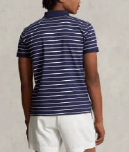 Ralph Lauren Mens Custom Slim Fit Soft Cotton Polo Shirt - French Navy/White
