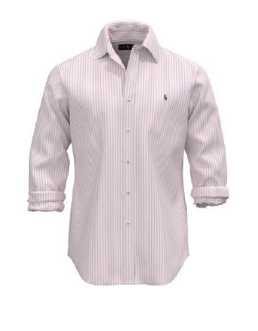 Ralph Lauren Mens Custom Fit Striped Stretch Oxford Shirt - Pink/White