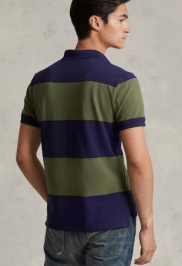 Load image into Gallery viewer, Ralph Lauren Mens Custom Slim Fit Striped Mesh Polo Shirt - Newport Navy/Dark Sage

