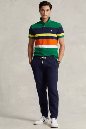 Load image into Gallery viewer, Ralph Lauren Mens Custom Slim Fit Striped Mesh Polo Shirt -  Primary Green Multi
