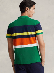 Load image into Gallery viewer, Ralph Lauren Mens Custom Slim Fit Striped Mesh Polo Shirt -  Primary Green Multi
