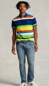 Ralph Lauren Mens Custom Slim Fit Striped Mesh Polo Shirt - Heritage Royal Multi