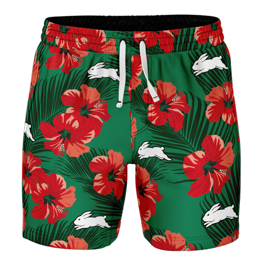 NRL Mens Aloha Volley Swim Shorts - Rabbitohs