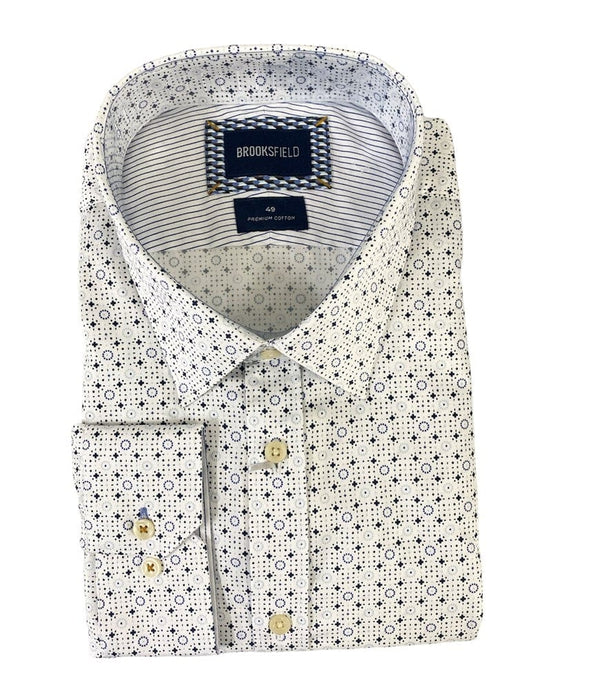 Brooksfield Mens Premium Print White Shirt - Bigger Sizes