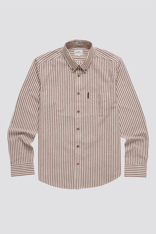 Ben Sherman Recycled Cotton Oxford Striped Shirt - Wine