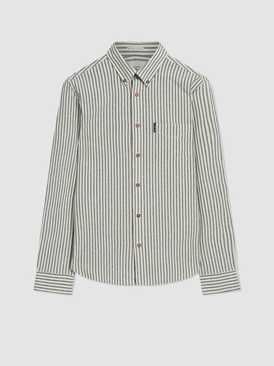 Ben Sherman Recycled Cotton Oxford Striped Shirt - Ocean Green