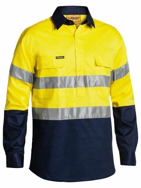 Load image into Gallery viewer, Bisley 2 Tone Closed Front Hi Vis Shirt 3M Tape - Long Sleeve
