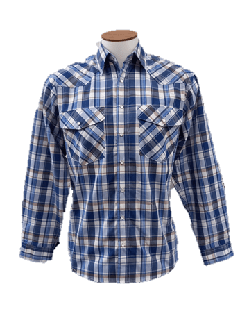 Bisley Mens Western Large Check Shirt - Blue
