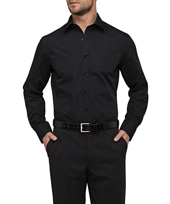 Load image into Gallery viewer, Van Heusen Mens European Tailored Fit Shirt, Poplin Solid Black
