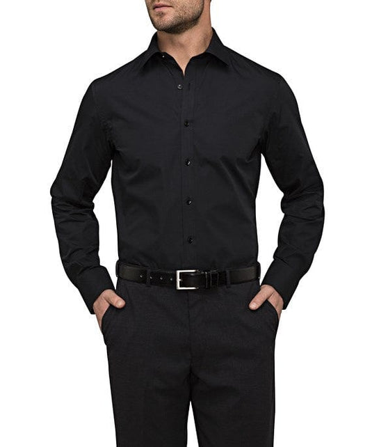 Van Heusen Mens European Tailored Fit Shirt, Poplin Solid Black