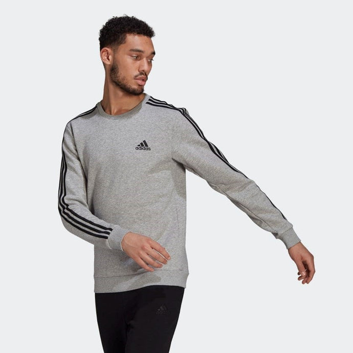 Adidas Mens Essentials Fleece 3-Stripes Sweatshirt - Medium Grey/Black
