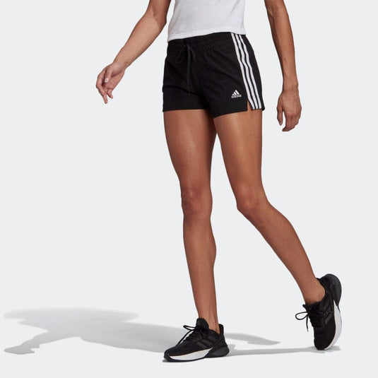 Adidas Womens Essentials Slim 3 Stripes Shorts - Black