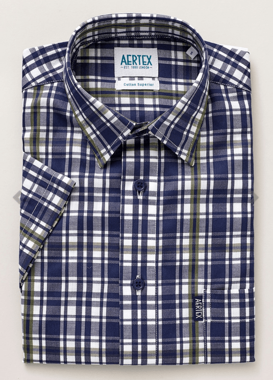 Aertex Mens Large Check Somerset Shirt - Khaki/Navy