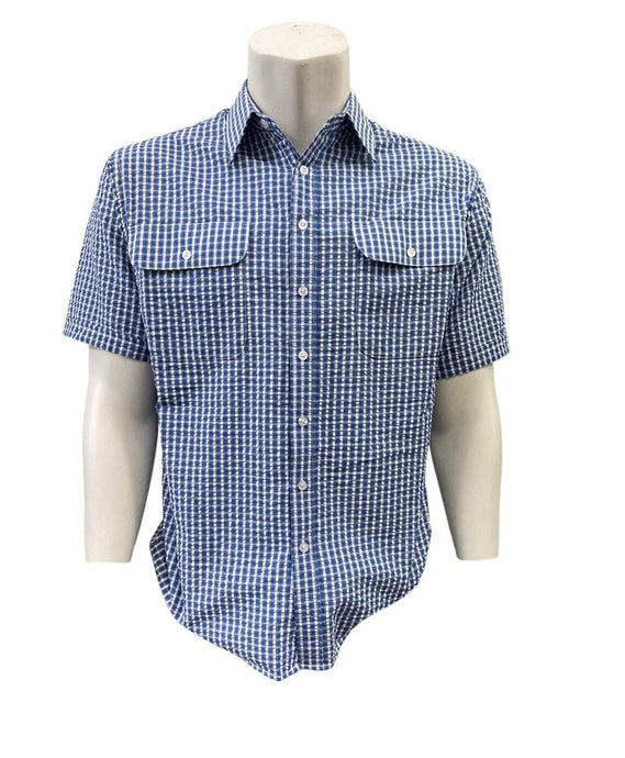 Bisley Mens Seersucker Small Blue Check