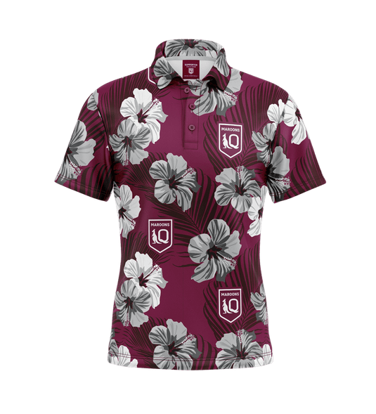 NRL Mens Aloha Golf Polo Shirt - Qld Maroons