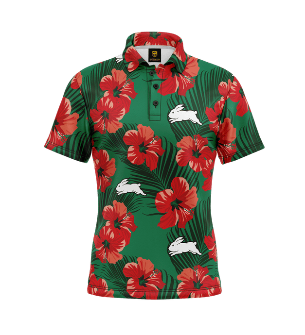 NRL Mens Aloha Golf Polo Shirt - Rabbitohs