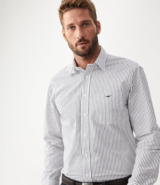 RM Williams Collins Shirt (White/Navy)