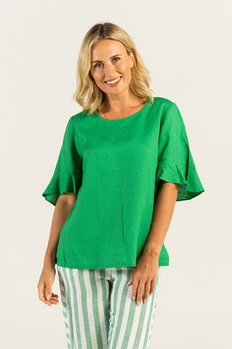 See Saw Womens Linen Flutter Sleeve Top