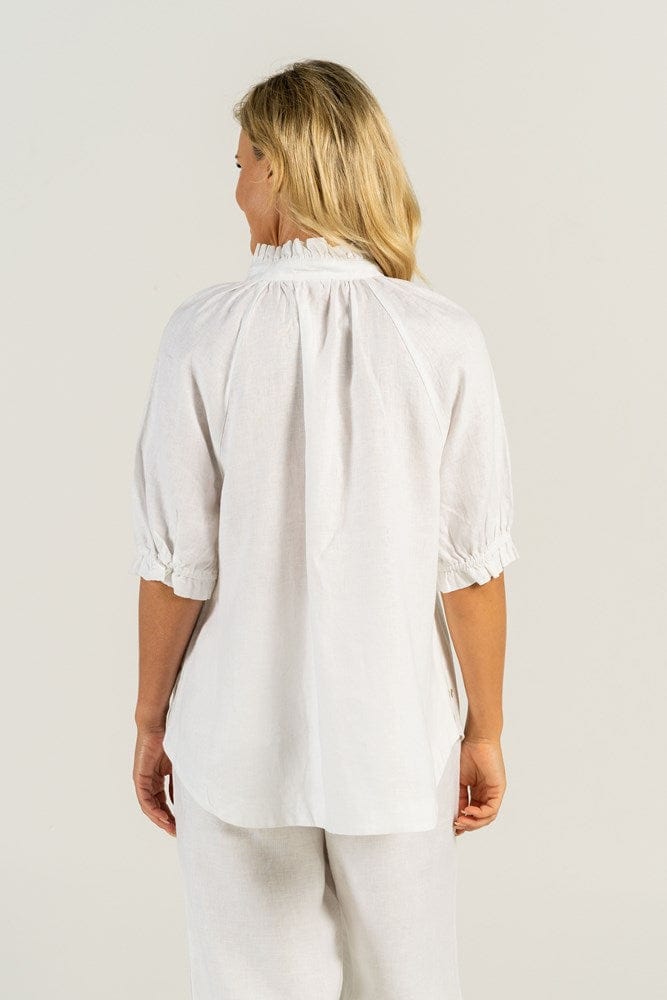 Load image into Gallery viewer, See Saw Womens Linen Ruffle Trim Shirt
