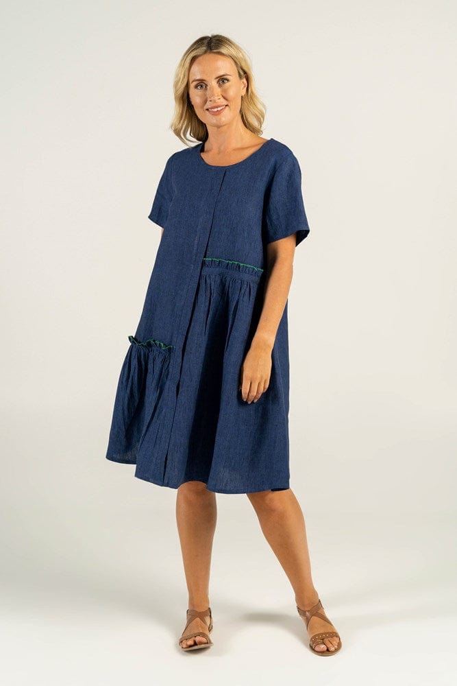 Load image into Gallery viewer, See Saw Women Linen Scoop Ruffle Trim Dress
