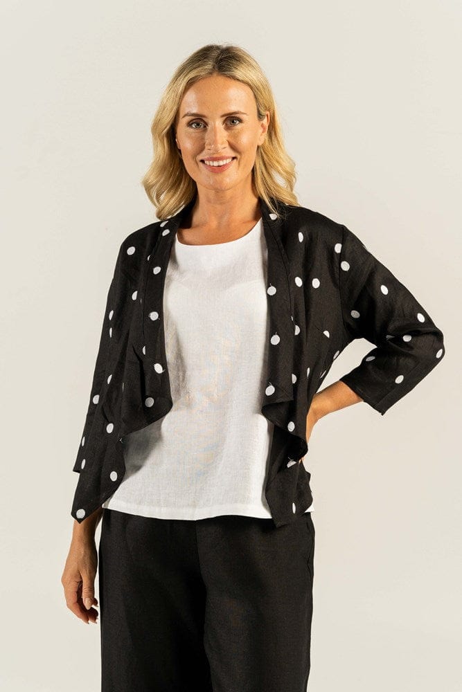 Load image into Gallery viewer, See Saw Womens 100% Linen Spot 1/3 Sleeve Open Drape Jacket
