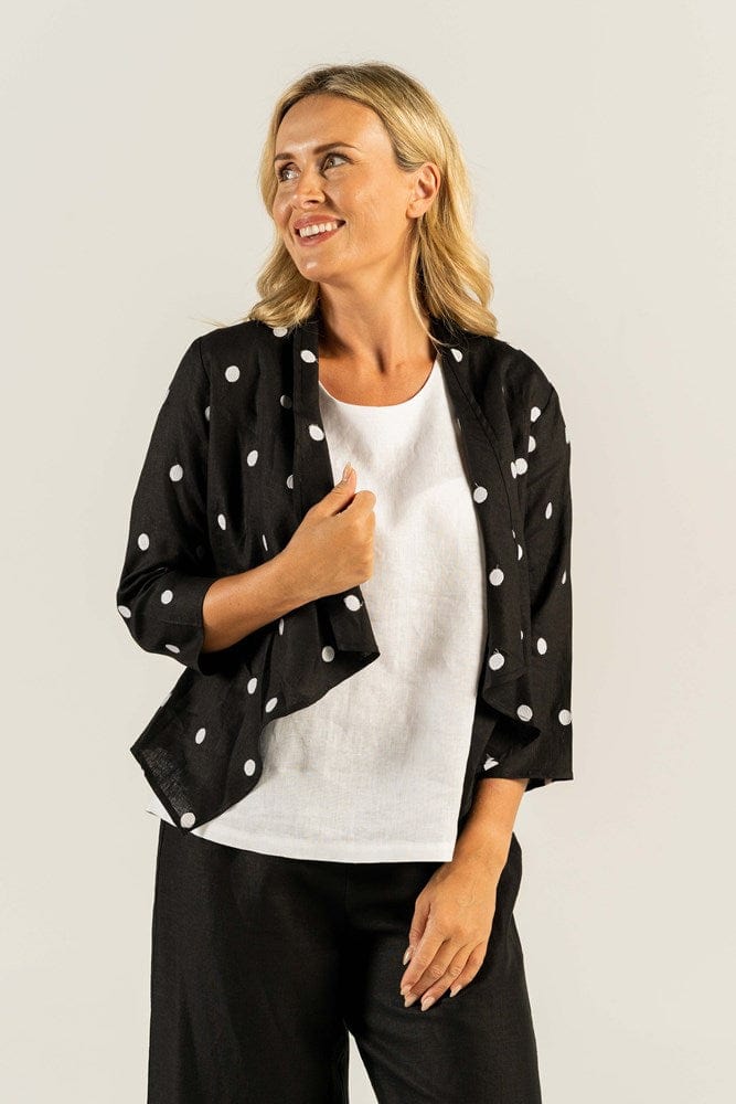 Load image into Gallery viewer, See Saw Womens 100% Linen Spot 1/3 Sleeve Open Drape Jacket
