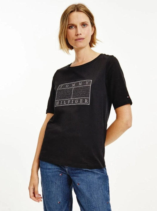 Tommy Hilfiger Womens Metallic Open Neck T-Shirts