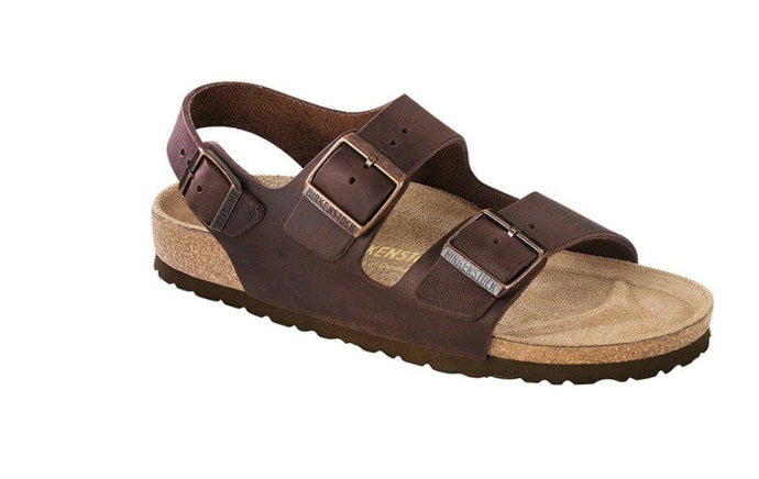 Birkenstock Milano Oiled Leather in Habana  Classic Footbed - Suede Lined