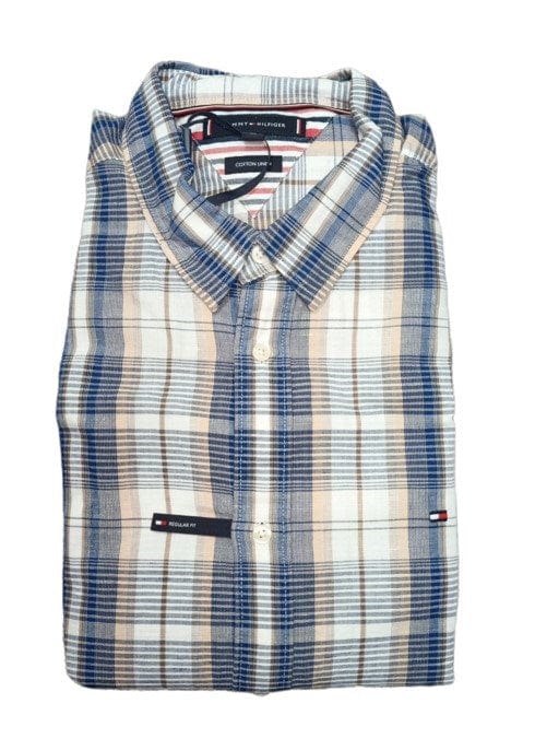 Tommy Hilfiger Mens Cotton Linen Shaded CHK RF Shirt