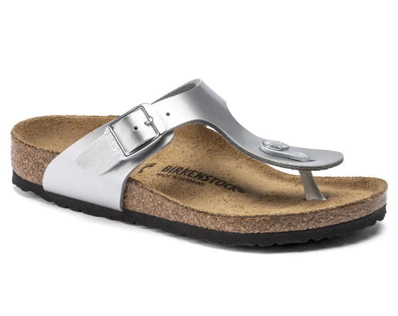 Load image into Gallery viewer, Birkenstock Gizeh Big Kids Metallic Silver Birko-Flor
