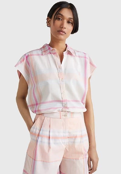 Tommy Hilfiger Womens Madras Relaxed Fit Shirt