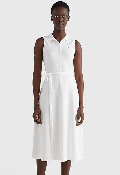 Tommy Hilfiger Womens Fit And Flare Sleeveless Polo Dress