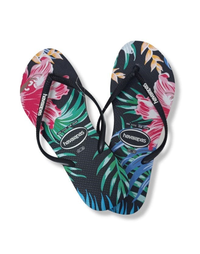 Load image into Gallery viewer, Havaianas Womens Slim Floral Palm Black Female
