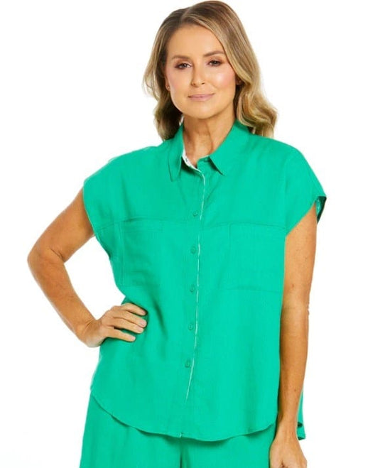 Betty Basics Womens Lucille Short Sleeve Linen Shirt