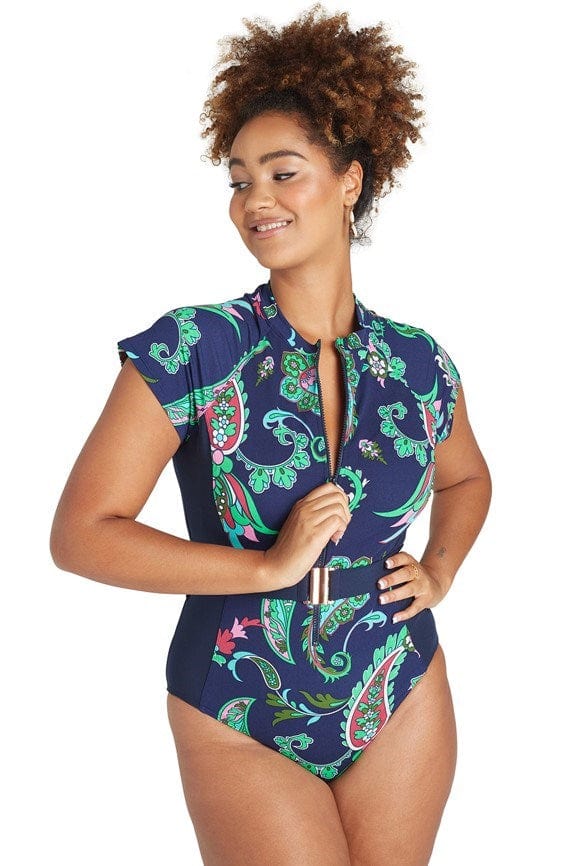 Load image into Gallery viewer, Genevieve Swimwear Womens Short Sleeve Scuba Suit Mastectomy
