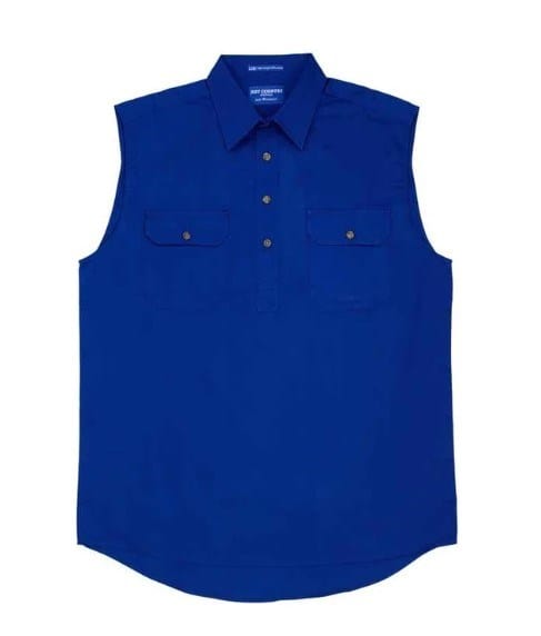 Just Country Mens Jack  1/2 Button Sleeveless-Cobalt