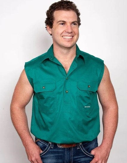 Load image into Gallery viewer, Just Country Mens Jack  1/2 Button Sleeveless-Dark Green
