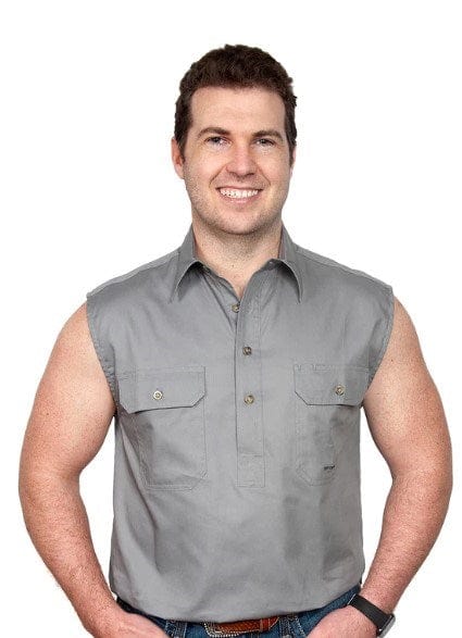 Just Country Mens Jack  1/2 Button Sleeveless-Steel Grey
