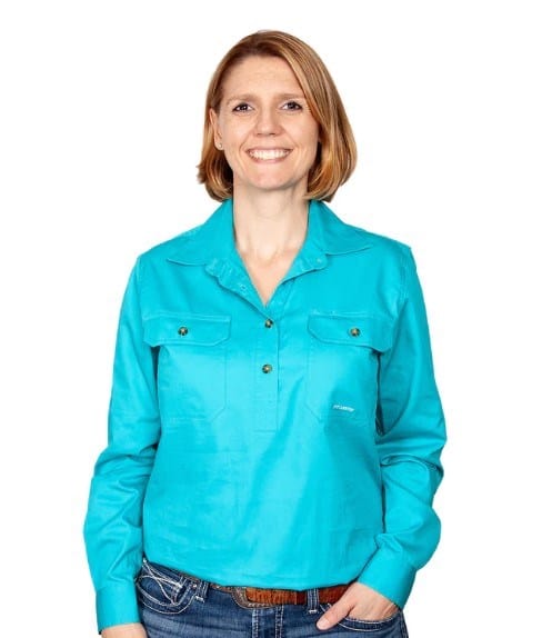 Just Country Womens Jahna 1/2 Button-Turquoise