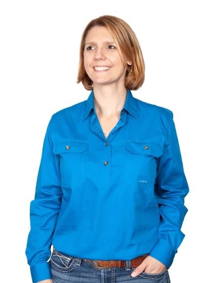 Just Country Womens Jahna 1/2 Button-Blue Jewel