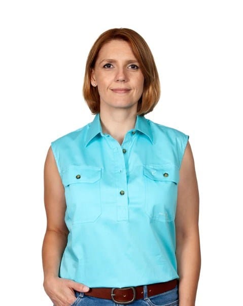 Just Country Womens Kerry 1/2 Button Sleeveless-Duck Egg Blue