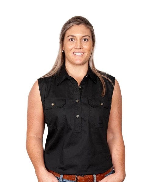 Just Country Womens Kerry 1/2 Button Sleeveless-Black