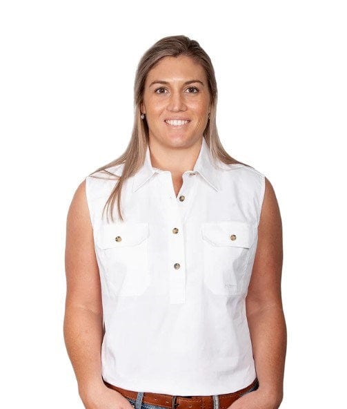 Just Country Womens Kerry 1/2 Button Sleeveless-White